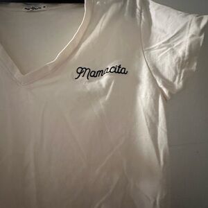 White V-Neck 'Mamacita' Embroidered Women's Top